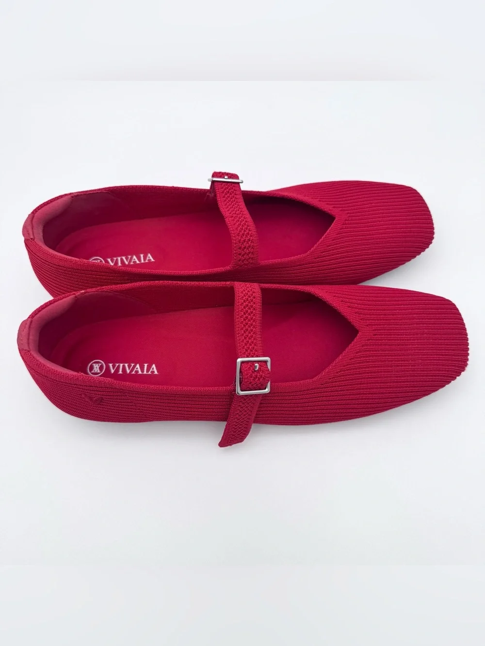 VIVAIA Margot Mary Jane Flats Ruby Red Square Toe Women EU 40 US 8.5-9 VGUC - Picture 5 of 8